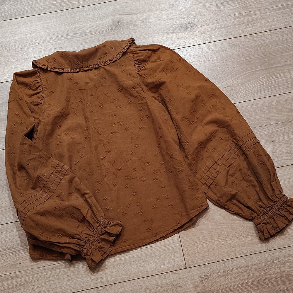 Universal Thread Burnt Orange, Eyelet Button Front Blouse,  Ladies X-Small - Picture 6 of 7